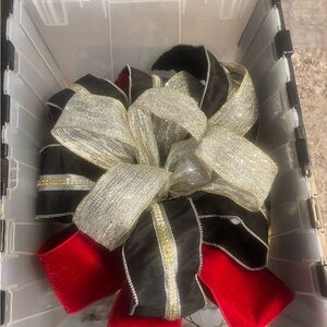 Large Festive Black, Silver, and Red Ribbon Set for tree top